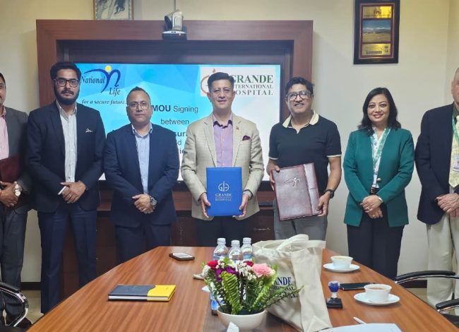 नेशनल लाईफ र ग्राण्डी इन्टरनेशनल हस्पिटल बीच मेडिकल सेवा सम्झौता सम्पन्न